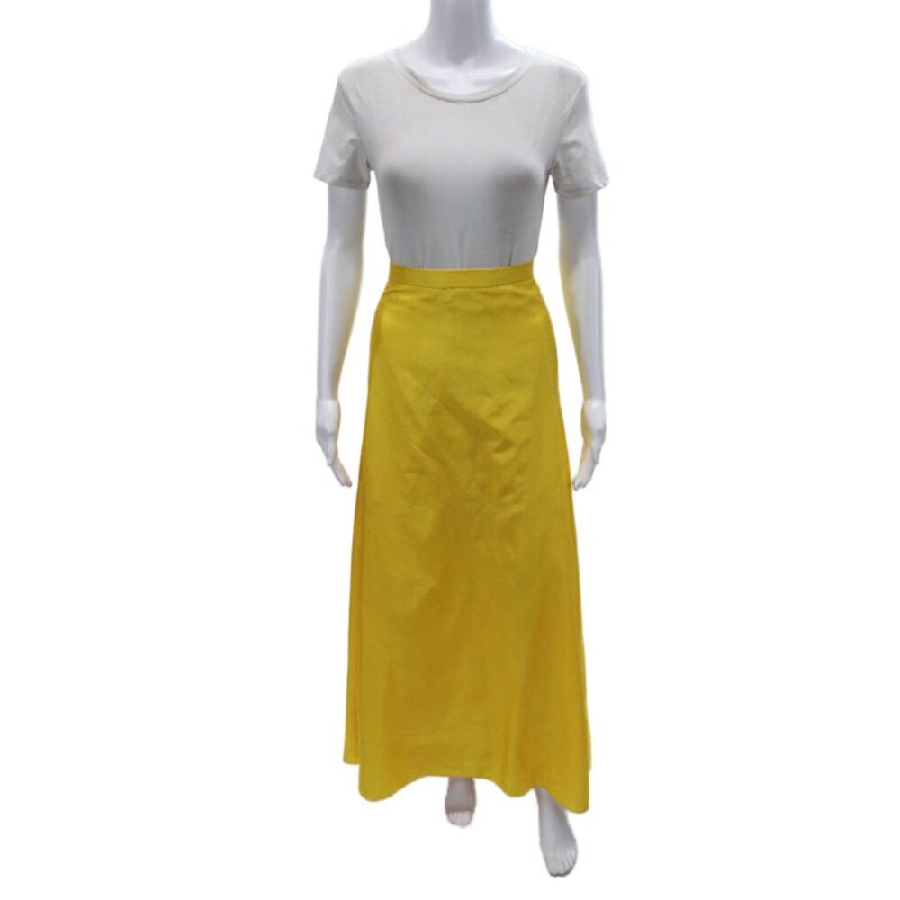 Simon Chang Women Maxi Skirt Yellow Polyester Long Zip Size 12